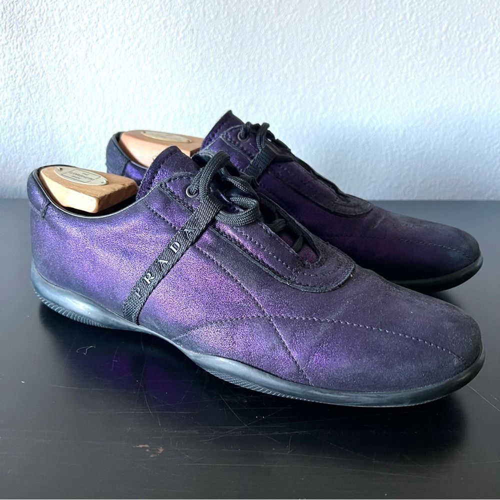 Prada Mens Purple Leather Low Trainers Sneakers Size 40